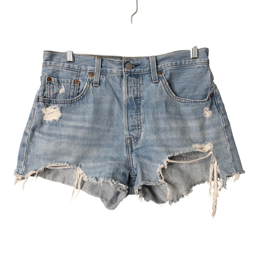 Levi's 501 Original Fit High Rise Shorts Womens 29 Blue Distressed Denim Boho